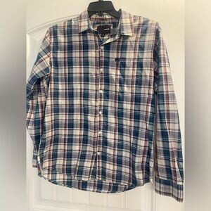 Hurley Plaid red Blue Button Down Long Sleeve Shirt Mens Large polyester cotton
